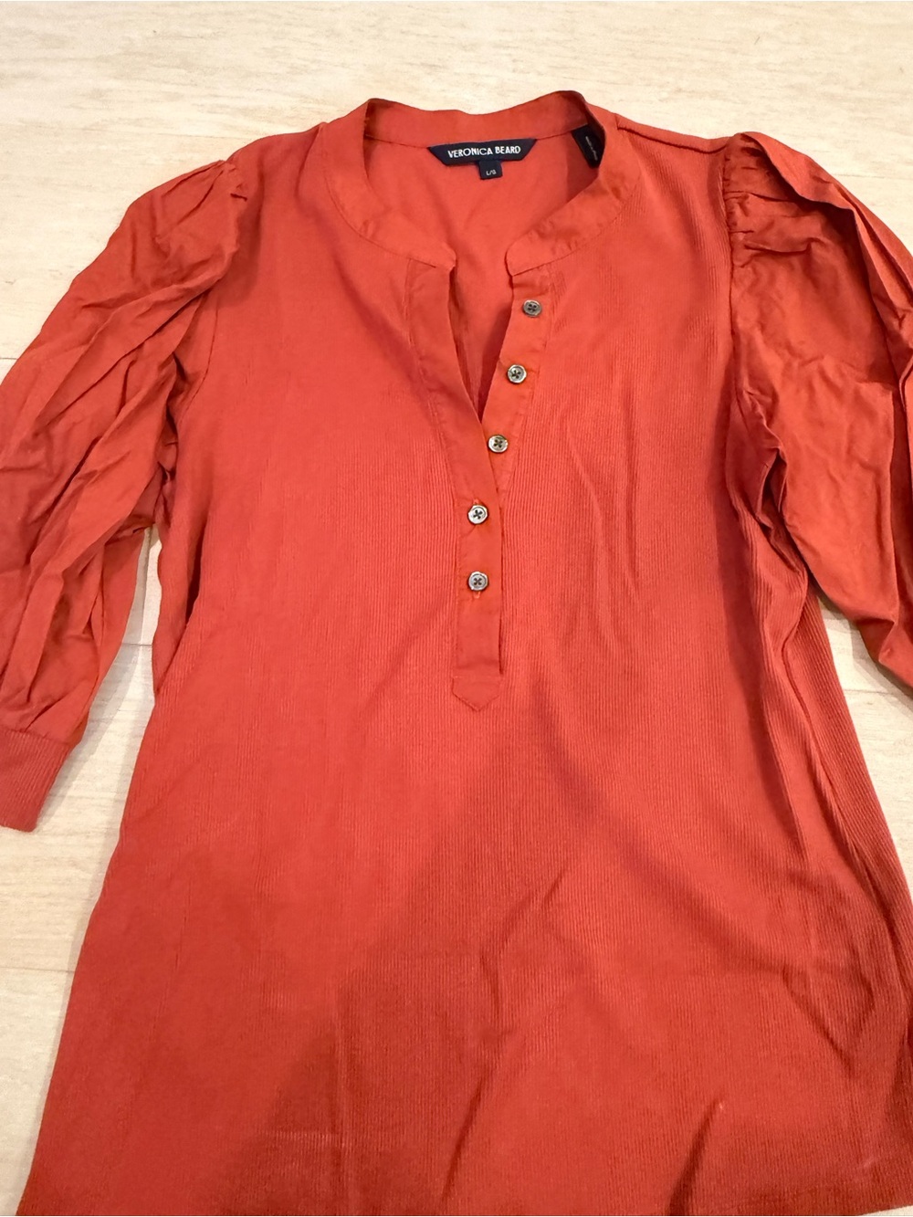 Veronica Beard Burnt Orange Button-Front Henley